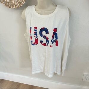 White Women’s U.S.A. Tie-dye Graphic Tank Top. Size XL